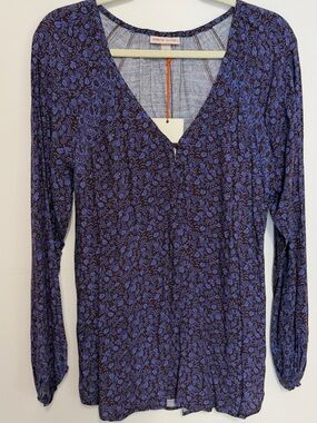 Knox Rose Purple and Brown Floral V-Neck Long Sleeve Top